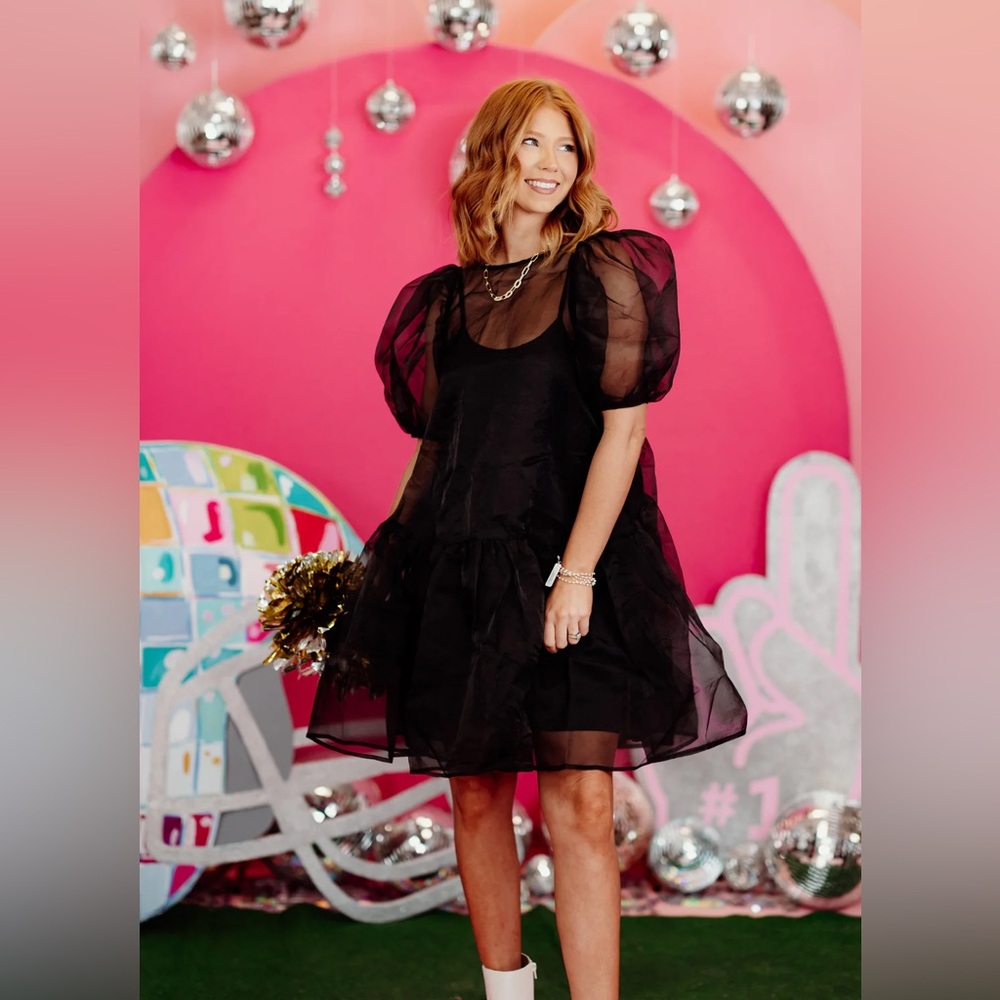 Beulah Style Black Fine Organza Mini Dress NWT